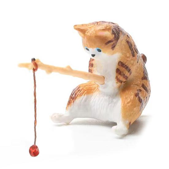 Fishing Kitten Statue Cartoon Cat Figurine Collectible Resin Miniature Cat Sculpture for Fish Tank Micro Landscape Aquarium Decor
