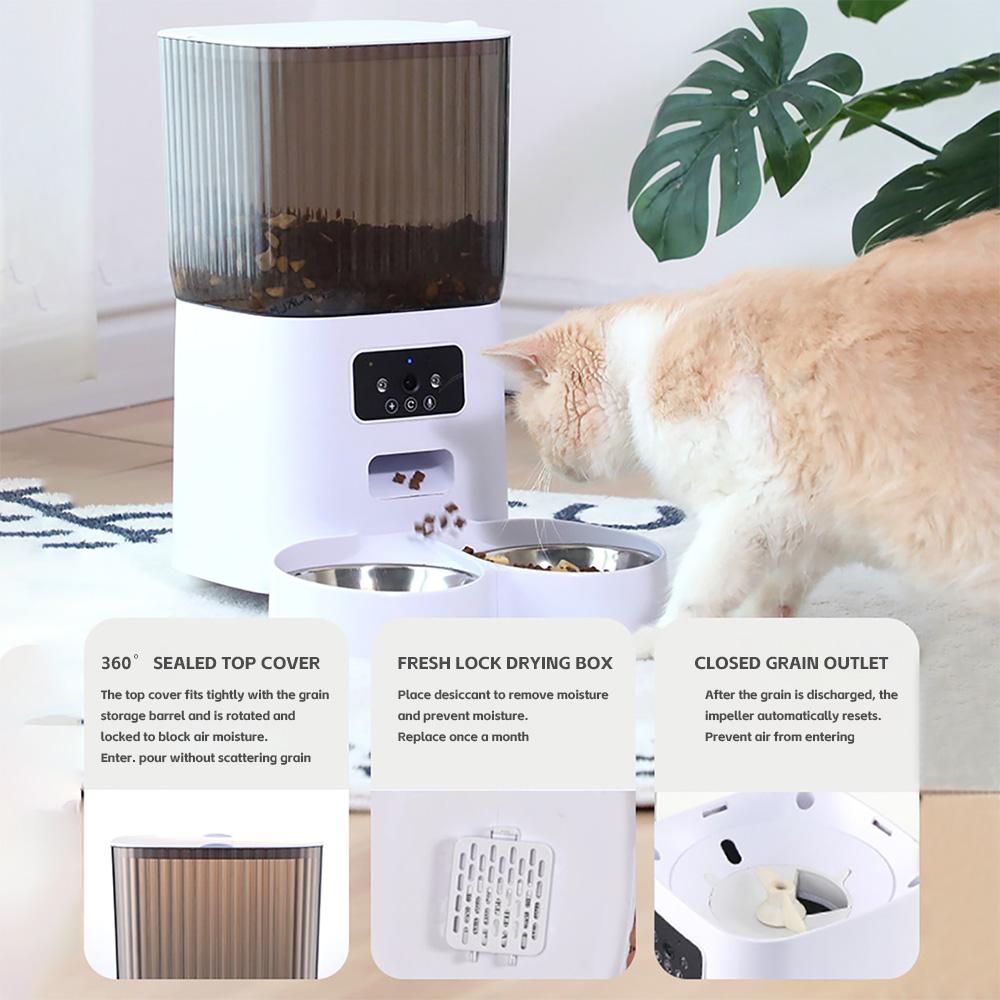 Mangiatoia per Animali Domestici da 5L con Fotocamera Mangiatoia Automatica per Gatti Dispenser Intelligente per Cibo per Cani WiFi Temporizzazione Quantitativa Ciotola di Alimentazione in Acciaio Inossidabile