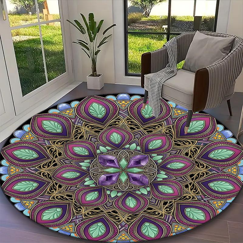 1pc General-purpose Rug, Deep Marine Mandala Printed Round Rug, Comfortable Office Chair Carpet, Home Entrance Floor Mat