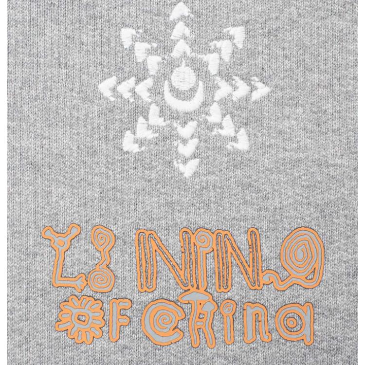 Li Ning Printed Letter Hooded Pullover Fleece Sweatshirt Unisex Sweatshirt Flower-Gray AWDT691-1