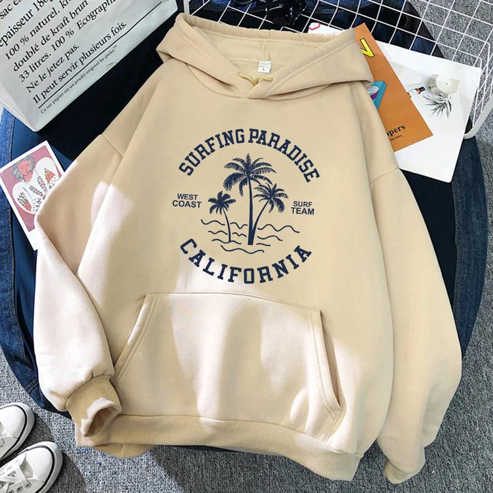Surfing Paradise West Coast California Sweatshirt Female Hip Hop Hoodie Cartoons Loose Sportswears Autumn Fleece Women Unisex Hoody