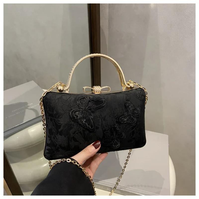 Elegant Butterfly Women Square Shoulder Bags Solid Color Ladies Chain Crossbody Bag Chinese Style Female Dinner Handbags Purse