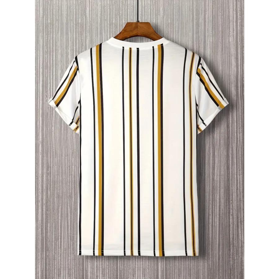 Men Letters Striped T Shirt Short Sleeve O-Neck TShirt Vintage Sport Casual Large Size T-Shirts Men’s