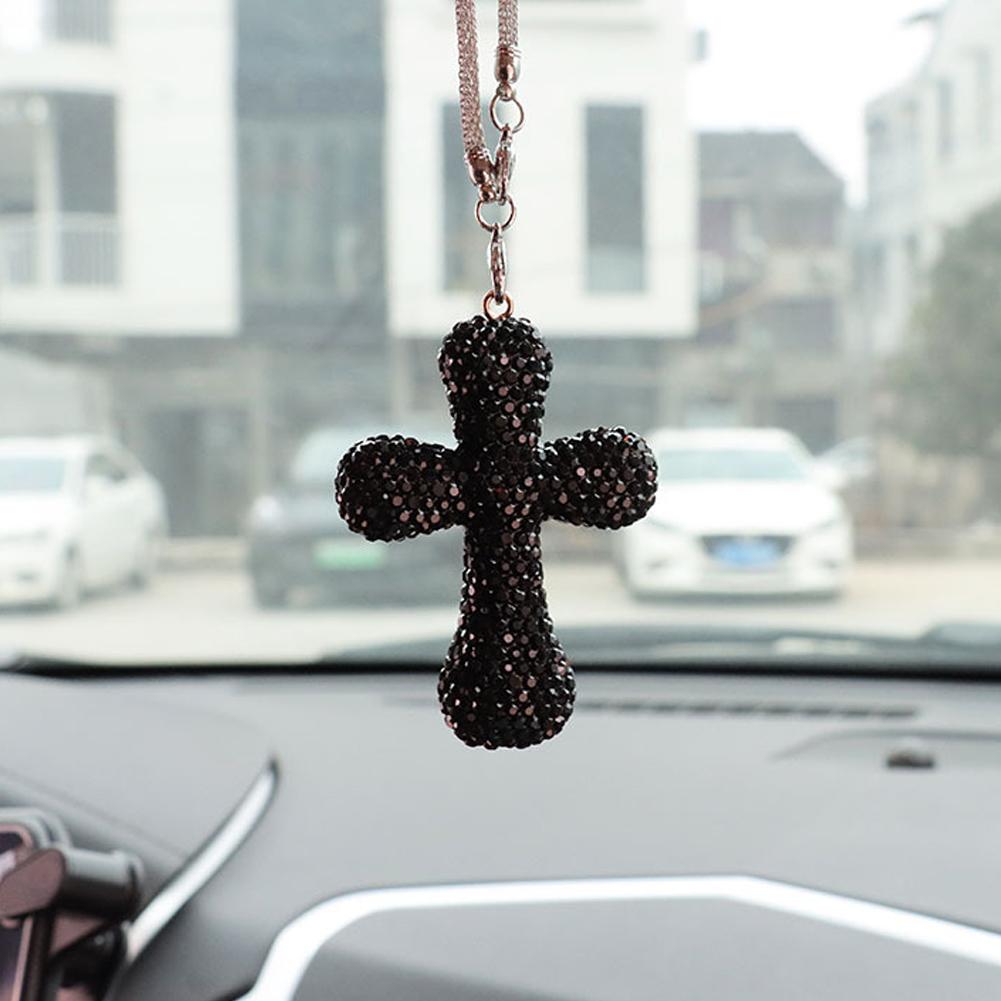 Clay Crystal Corss Decoration Car Elegant Rearview Mirror Decor Car Pendant Creative Interior Mirror Decoration Gift