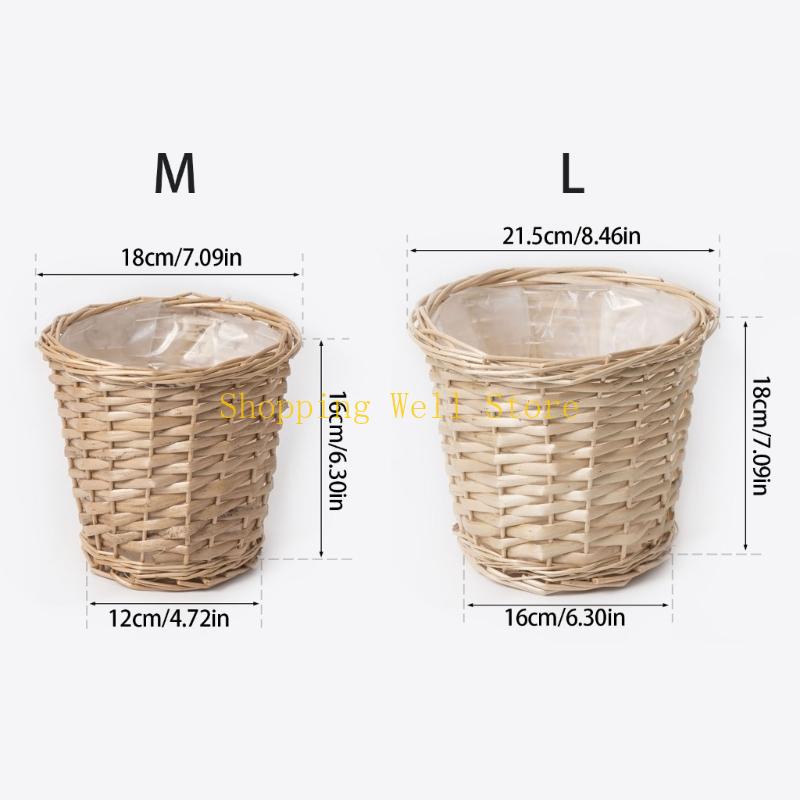 KX4B Woven Wicker Plant Flower Container with Plastic Liner For Home and Garden Use