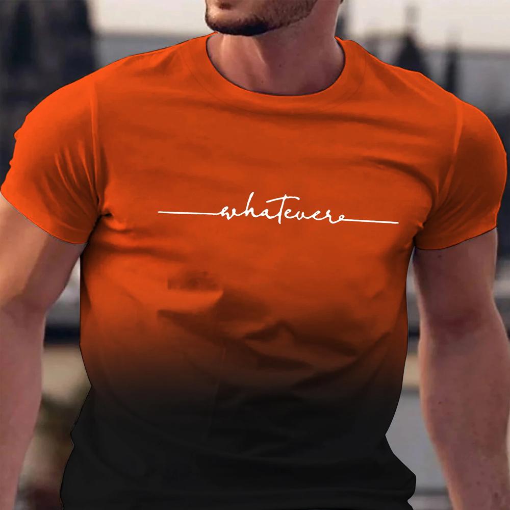 Male Gradient T Shirts Summer Men's Clothes Whatever Letter Short Sleeve Men Trend Products Sports Top Gym Tee Quick Dry T-Shirt