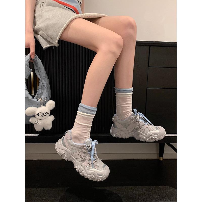 Ugly cute retro contrasting color splicing women's new platform outdoor hiking mesh casual sports shoes