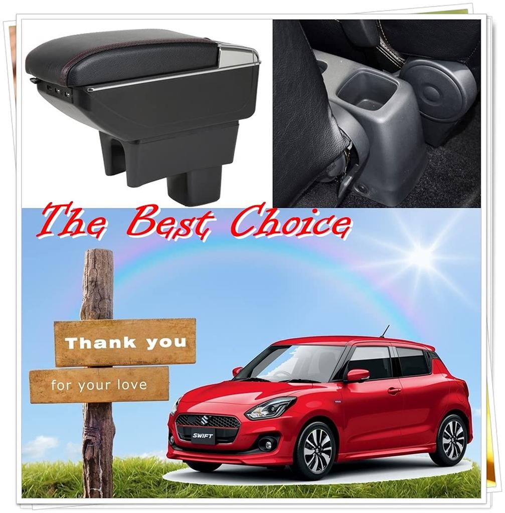 Black Armrest Console Box for Suzuki Swift Black ZC/ZD, Multi-Function Storage, (1 Tier, USB)
