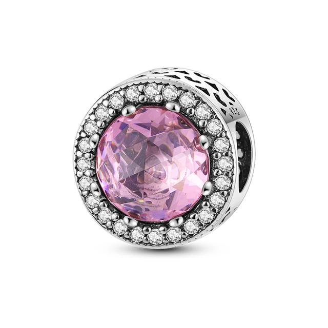 925 Silver Colorful Round Inlaid Zircon Charms Beads Pendant Fit Bracelet 925 Silver Jewelry Gift