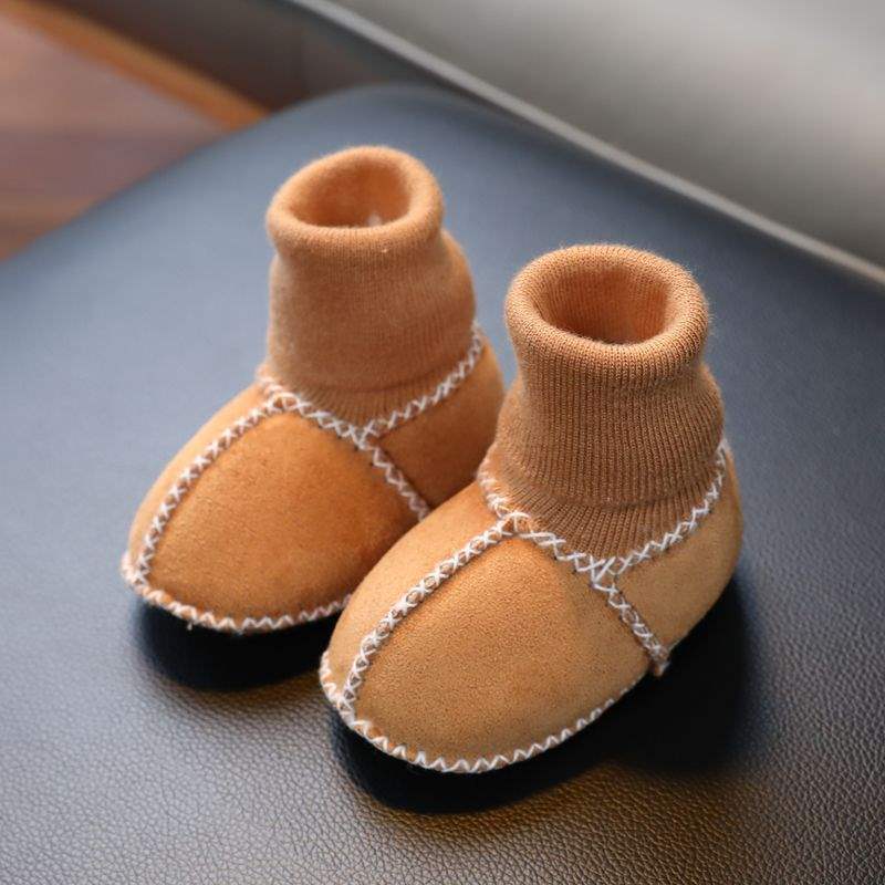 Fur Integrated Baby Shoes and Socks Warm Thick Autumn and Winter Baby Soft Soles Do Not Fall Off Toddler Shoes Newborn 0-6-12