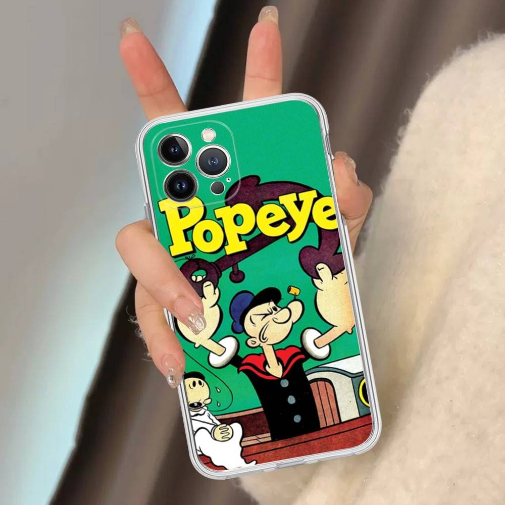Classic P-Popeye Comics Animation Phone Case For iPhone 17 16 15 14 13 11 12 Pro Max 16 Plus Transparent