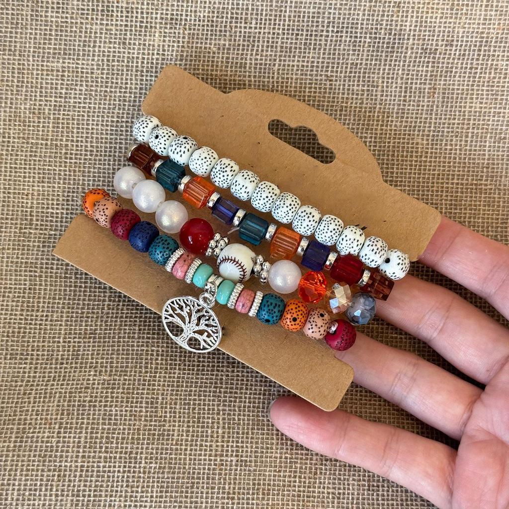 Retro Ethnisch Perlenarmband mit Glas-Kreuz und Herz, eingelegten Diamanten - Europäischer und Amerikanischer Damenschmuck