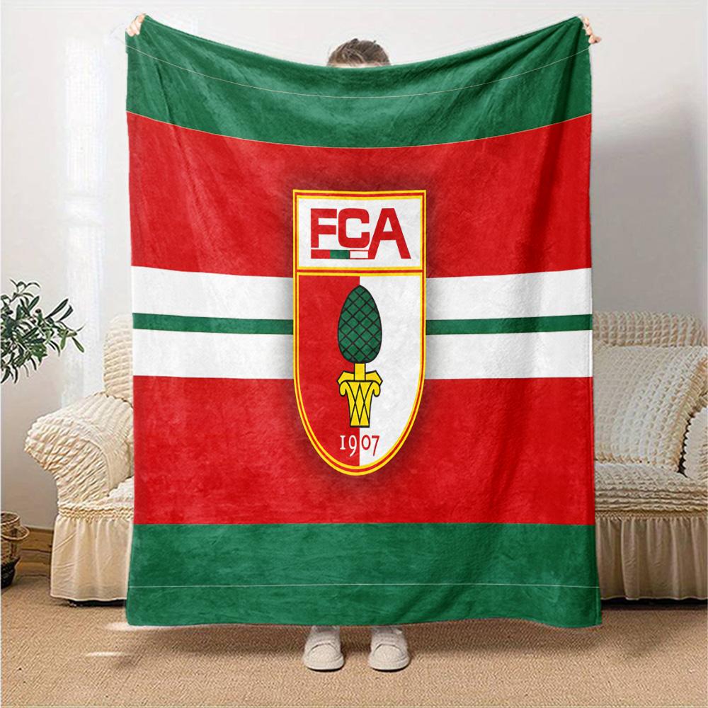 Augs-burg Football Crest Flannel Blanket, Soft Polyester, Modern Design, All-Season for Camping, Travel, Gifts for holidays or birthdays