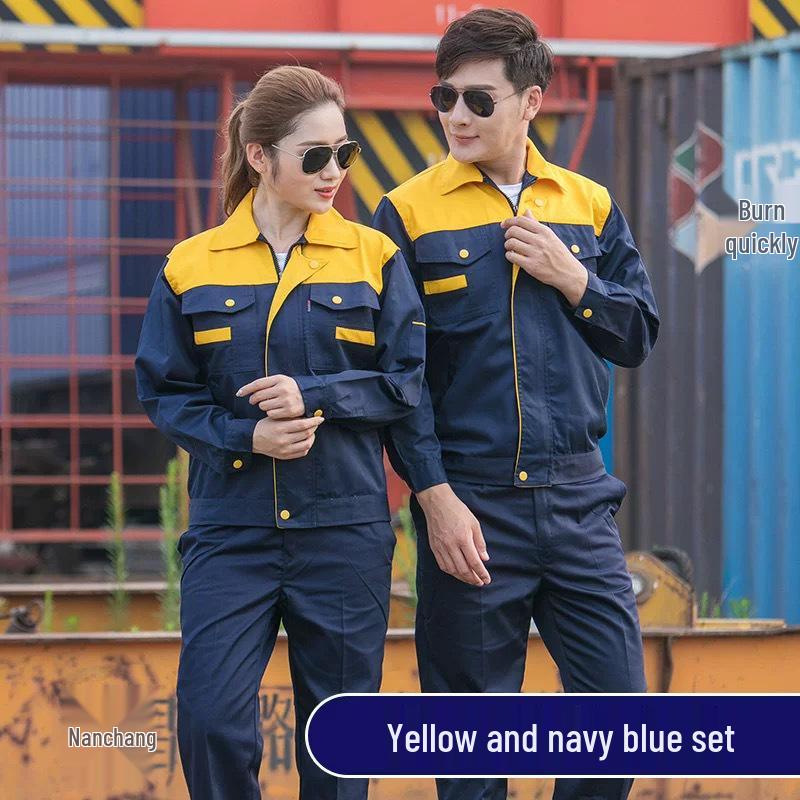 Frühling & Herbst Langarm Colorblock Arbeitskleidungsset: Unisex Flecken- & Verschleißfeste Uniform für Autoreparatur