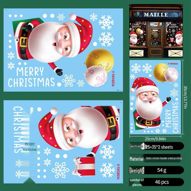 Santa Claus Christmas Static Cling Window & Wall Stickers for Glass Doors