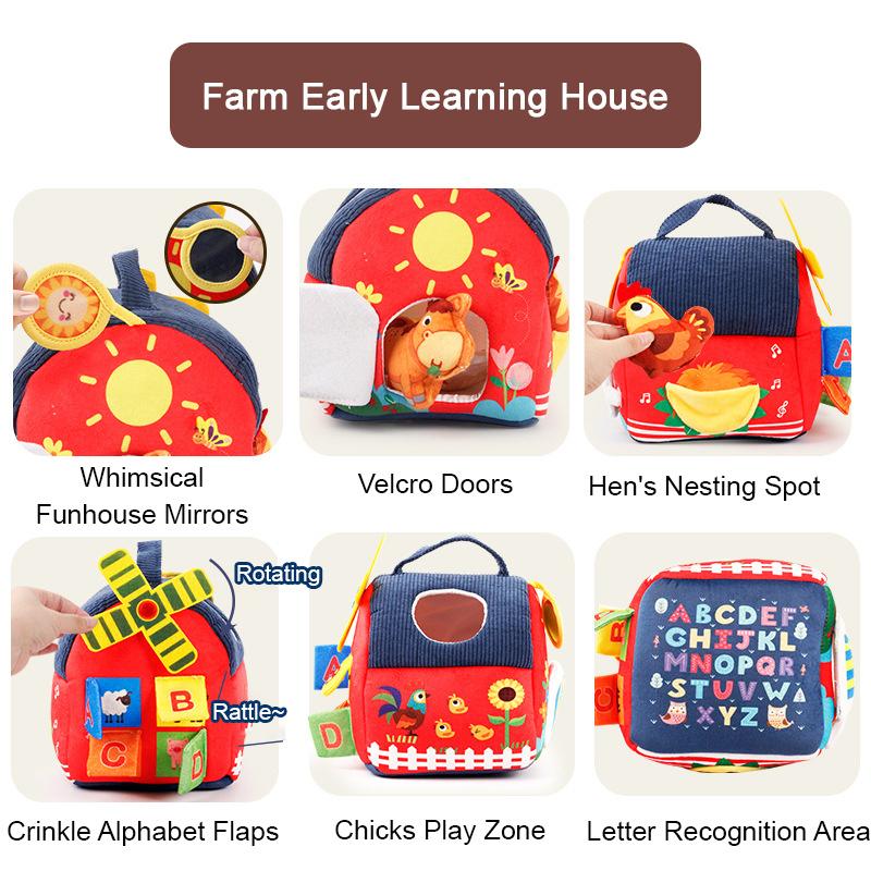 Montessori Sensory Farmhouse With Surprise Barn - Plush Animal Toy Set & Tactile Activities For Infants 6M+ To Toddlers 3 Years