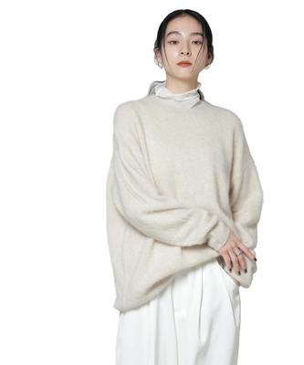 Nano Universe Waschbarer Fuchswolle Rundhals Weit gestrickter F Pullover, Damen, 037, Elfenbein, 669-5222309