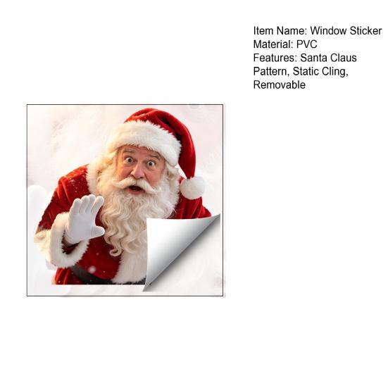 Winter Holiday Store Window Signs Santa Claus Sticker, Static Removable Decal, Waterproof Decorative PVC Film Festive Decal for Home Living