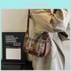 Trendy Street Style 2024 Winter Plaid Shoulder Bag In Green Plaid Brown Pu Material Medium Size