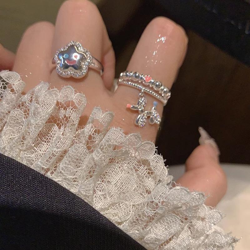 Stylish Geometric Dopamine Ring With Heart And Star Design For Women Adjustable Copper Fashion Jewelry