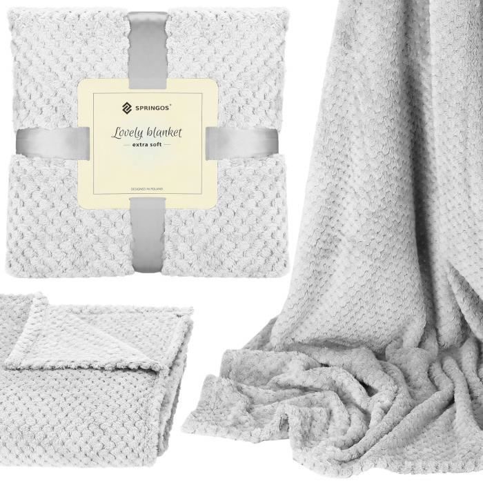 Bettüberwurf - SPRINGOS® - Weiche warme Decke - 200x220 cm - 100% Polyester - Hellgrau