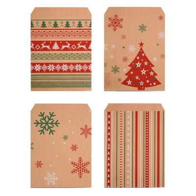 100pcs Christmas Kraft Bags Festive Paper Gift Bags 4 Unique Designs Christmas Party Goody Bags and Buffet Tables Party Supplies