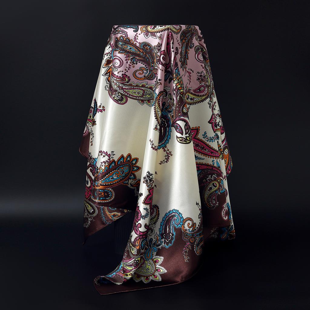 Fashion Square Silk Scarf Women Headband 90*90cm Print Neck Scarfs Office Hair Band Hand Kerchief Female Bandana Headwear