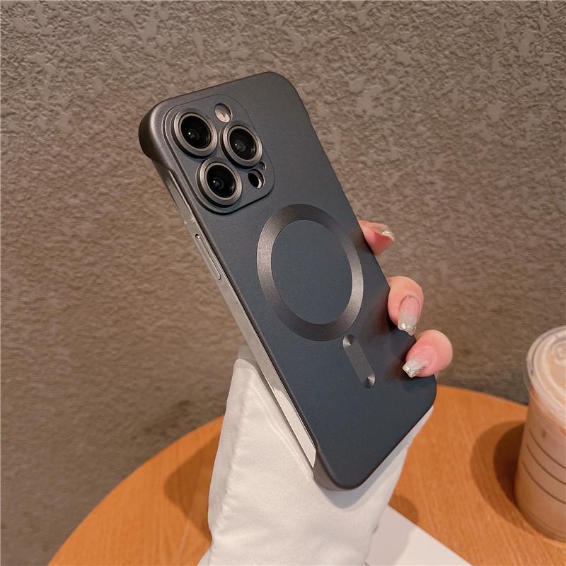 Frameless Plating Metallic Paint Magnetic Hard PC Case For Apple iPhone 15 14 13 12 Pro Max Plus Matte Anti-fingerprint Shockproof Back Cover Shell