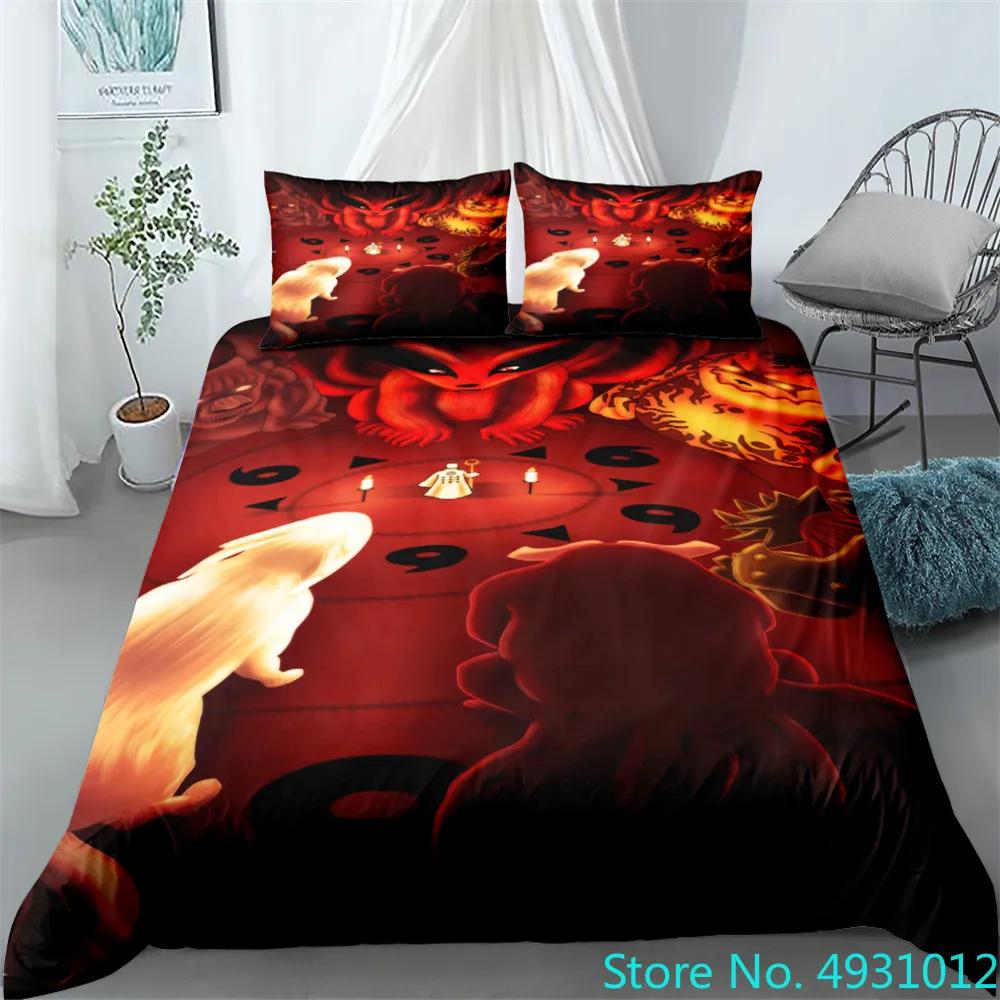 N-Naruto Påslakan Set Anime Kuddfodral Täckeöverdrag Sängkläder Påse Set Queen King Size 3D Digitaltryck Barn Hemtillbehör