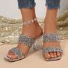 Fashion Gold Silver Sequins High Heels Sandals Women Summer Fashion Square Toe Transparent Heel Slippers Woman Bling Banquet Party Shoes
