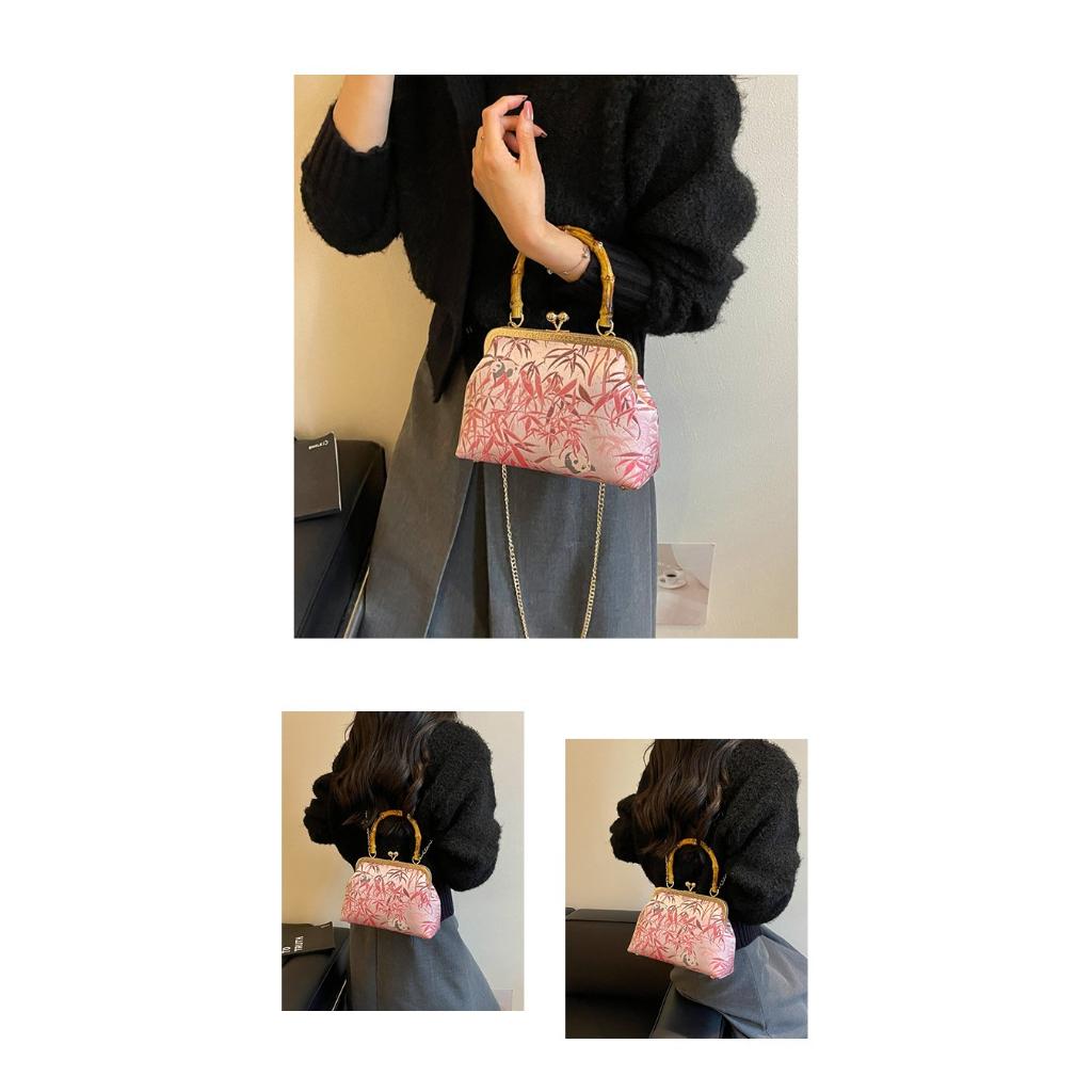Handbag Women Cloth Bamboo Handle Panda Print Daily Commute
