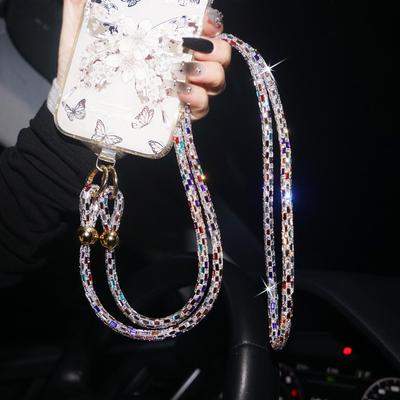Luxury Women's Rhinestone Crossbody Phone Lanyard with Metal Chain and Beads