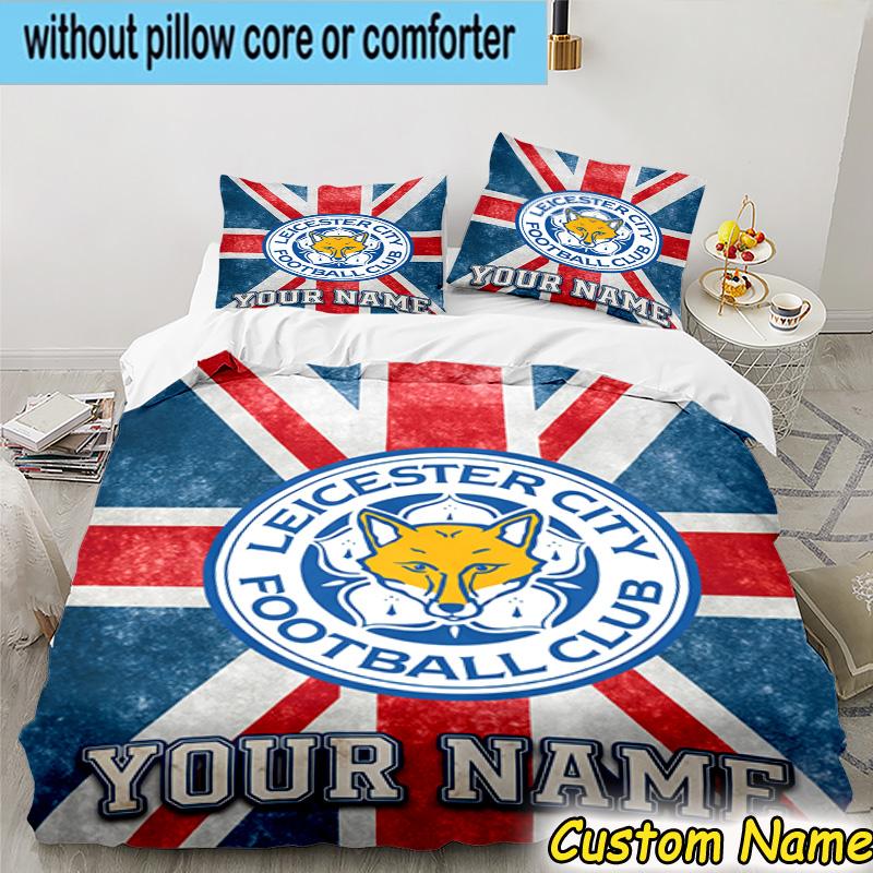 Custom Name Leicester Football Bedding Set 3PCS Duvet Cover Closure Includes 1 Duvet Cover & 2 Pillowcases for All Seasons Bedroom Decor