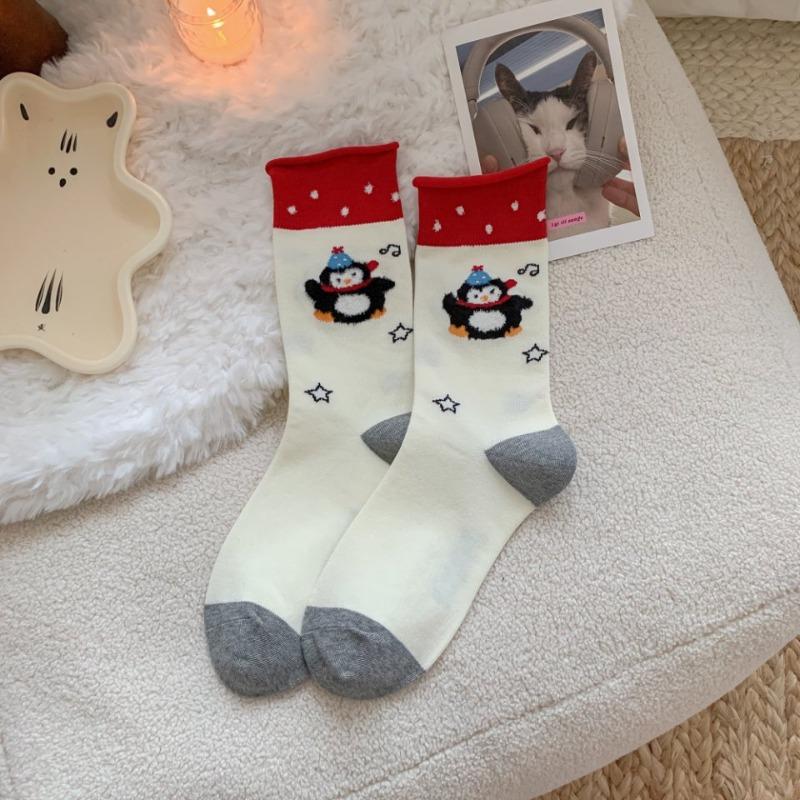 Cartoon, Trendy and Cute Penguin Socks, Mid-calf Women's Socks, Pure Cotton Boneless Autumn and Winter Pile-up Long Socks