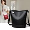 Women's Black Textured Leather Bucket Bag Adjustable Crossbody Bag