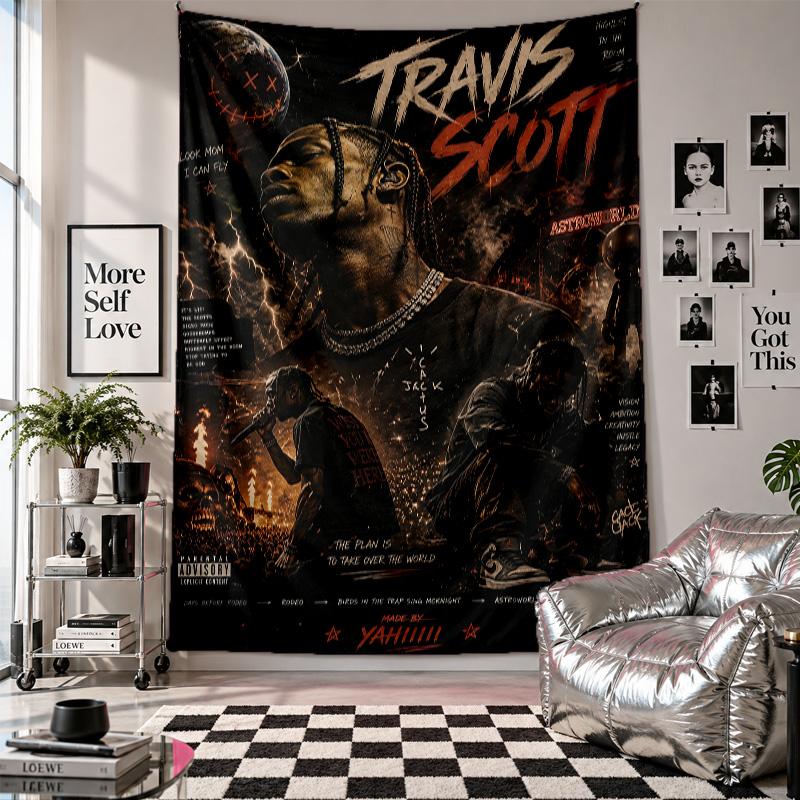 Nástěnná tapisérieTravis Scott Umění Závěsná látka Dekorativní kryt pozadí pro dekoraci místnosti