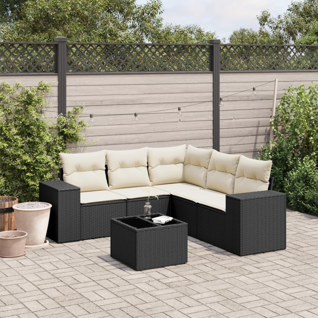 Vidaxl 6-Cz. Set di Mobili da Giardino con Cuscini, Polyrattan Nero
