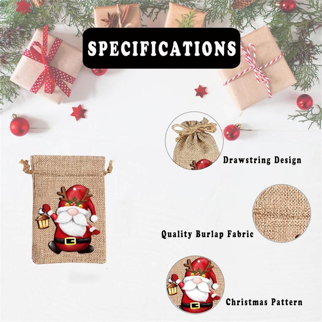 12 Pc Party Gift Bags,  Linen Packaging Bags, Christmas Bundle Bags