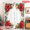 2pcs 2D Flat Printing Christmas Window Curtains Christmas Poinsettia Holly Ornaments 100% Polyester Without Electricity Holiday