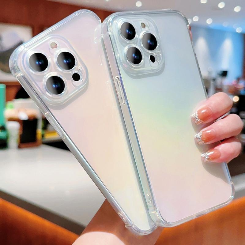 Rainbow Color Phone Cover For iPhone 15 14 Pro Max 13 12 11 Samsung S24 S23 S22 Ultra A23 A24 A53 Camera Protection Shockproof Clear Case