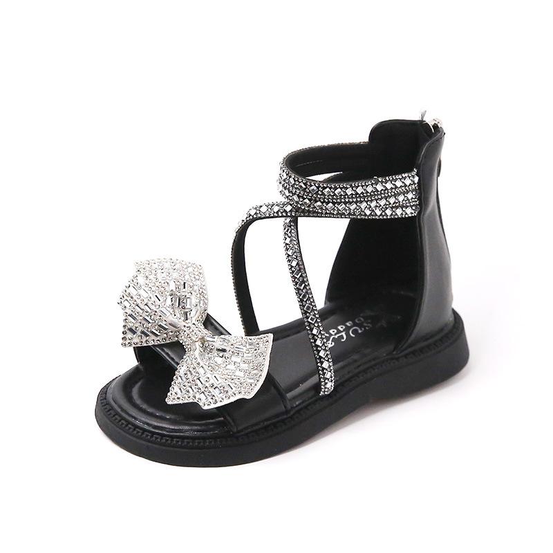 

Girls Sandals 2025 New Summer Rhinestone Bow Roman Style Sweet Princess Anti Slip Children s Mary Jane Party Wedding Shoes 26 чёрный