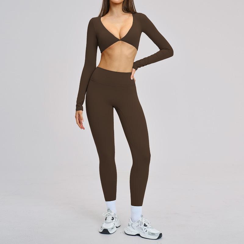 Grinding micro-pull yoga suit, sports running fitness suit, neck-hanging yoga suit