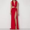 Women's clothing, new spring models, sexy solid color hollow knot V-neck dress