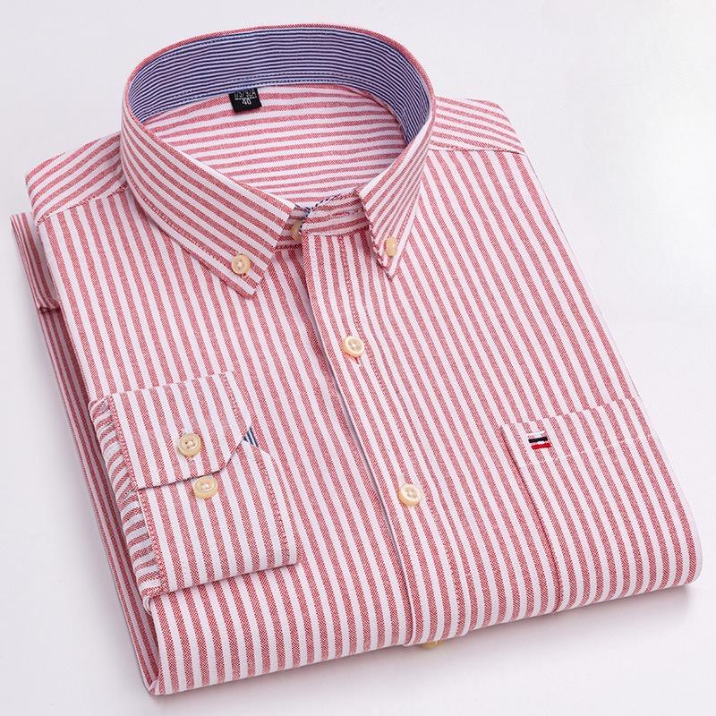 

100% Бавовна Чоловічі Оксфордські Сорочки Довгий Рукав Повсякденна Клітчаста М яка Звичайна Посадка Формальна Дрес-Сорочка Соціальна Блуза Чоловічий Одяг 45