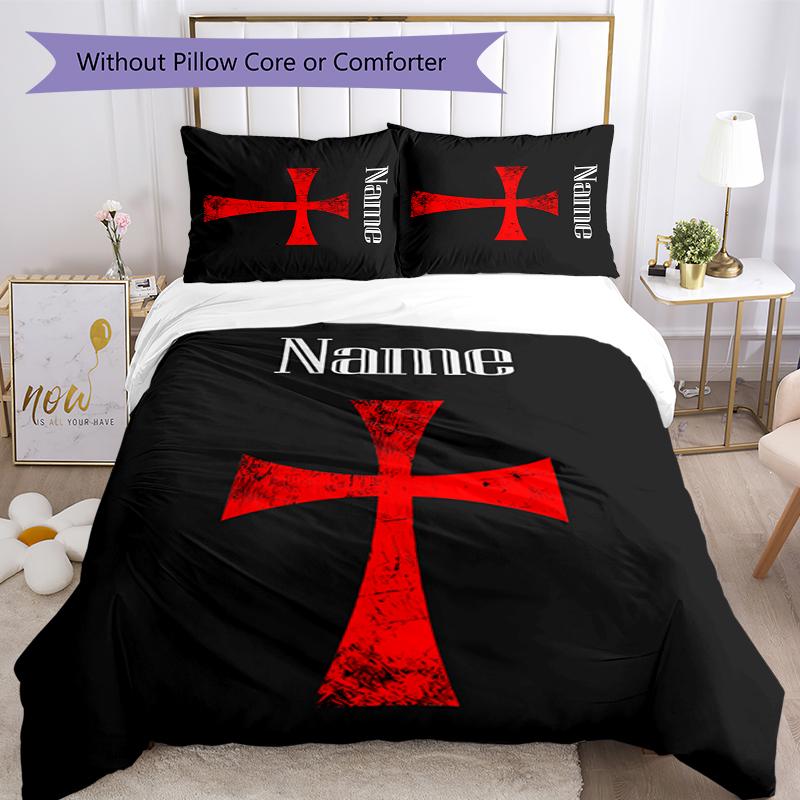 3pcs Custom Name Cartoon Knights Templar Bedding Set Duvet Cover Closure Includes 1 Duvet Cover & 2 Pillowcases for All Seasons Bedroom Decor