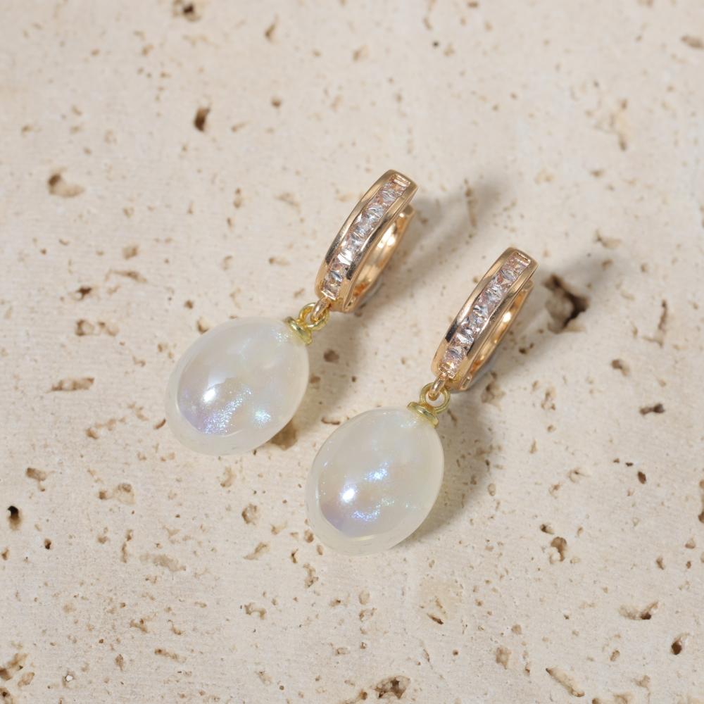 1 Pair Fashion Round Imitation Pearls Dangle Earrings for Women Zirconia Earring Jewelry Wedding Party Accessories