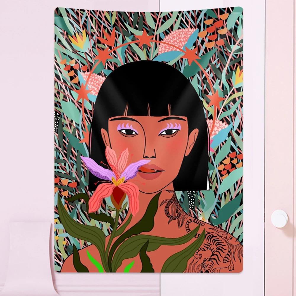 Fresh and Personalized Fashion Girl Wall Hanging Office Living Room Tapestry Home Wall Decoration Tapestry