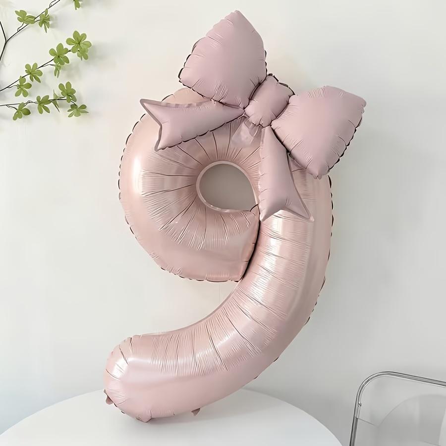 40 Inch Pink Aluminum Balloon with Number from 0 To 9 and Bow, Ideal for Birthday Party and Wedding Decorations for Girls