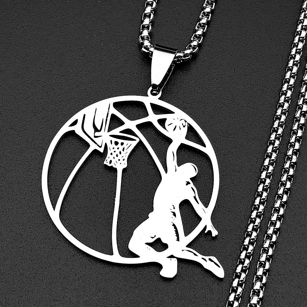 Slam Dunker Wisiorek Koszykarski Naszyjnik Dla Kobiet Mężczyzn Stal Nierdzewna Srebrny Kolor Styl Sportowy Męski Łańcuch Uliczny Biżuteria Prezenty