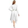 Womens Worship Dance Dress Metallic Patchwork Long Sleeve Irregular Hem Tunic Lyrical Performance Gown